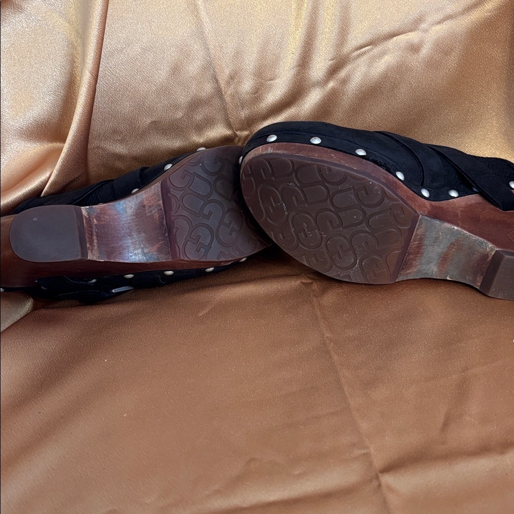UGG Black Leather Clogs with Wooden Sole - Picture 7 of 7